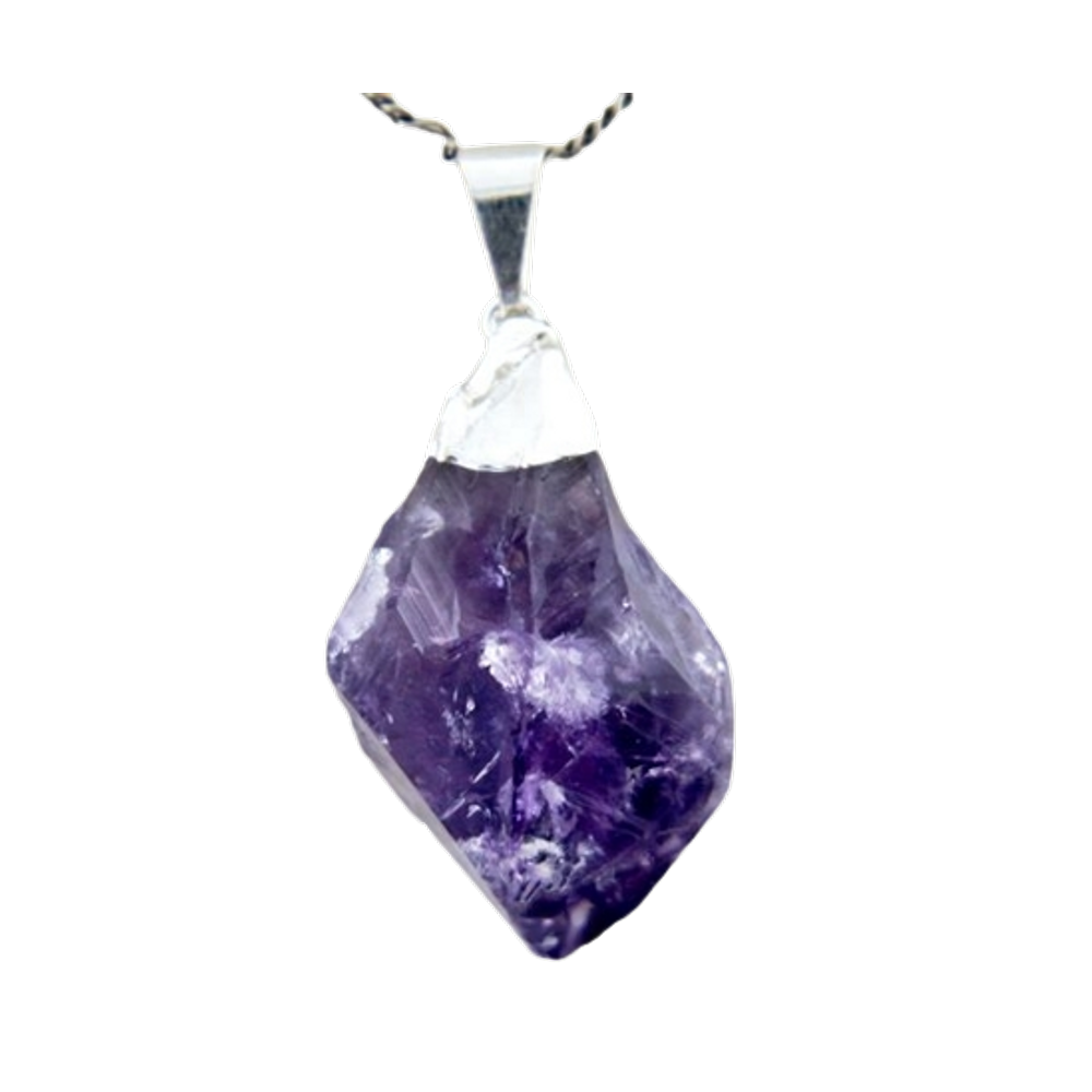 Colar Pontinha Bruta Pedra Ametista Envolto Prateado