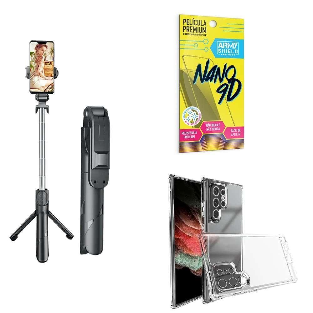 Kit Tripé De Selfie + Capinha Samsug S22 Ultra + Película 9D