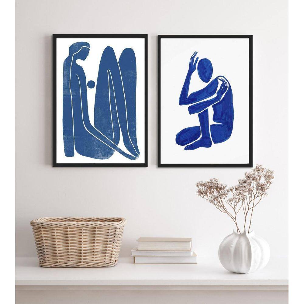 Quadros Nú Artístico Abstrato Azul 24x18cm - Moldura Preta