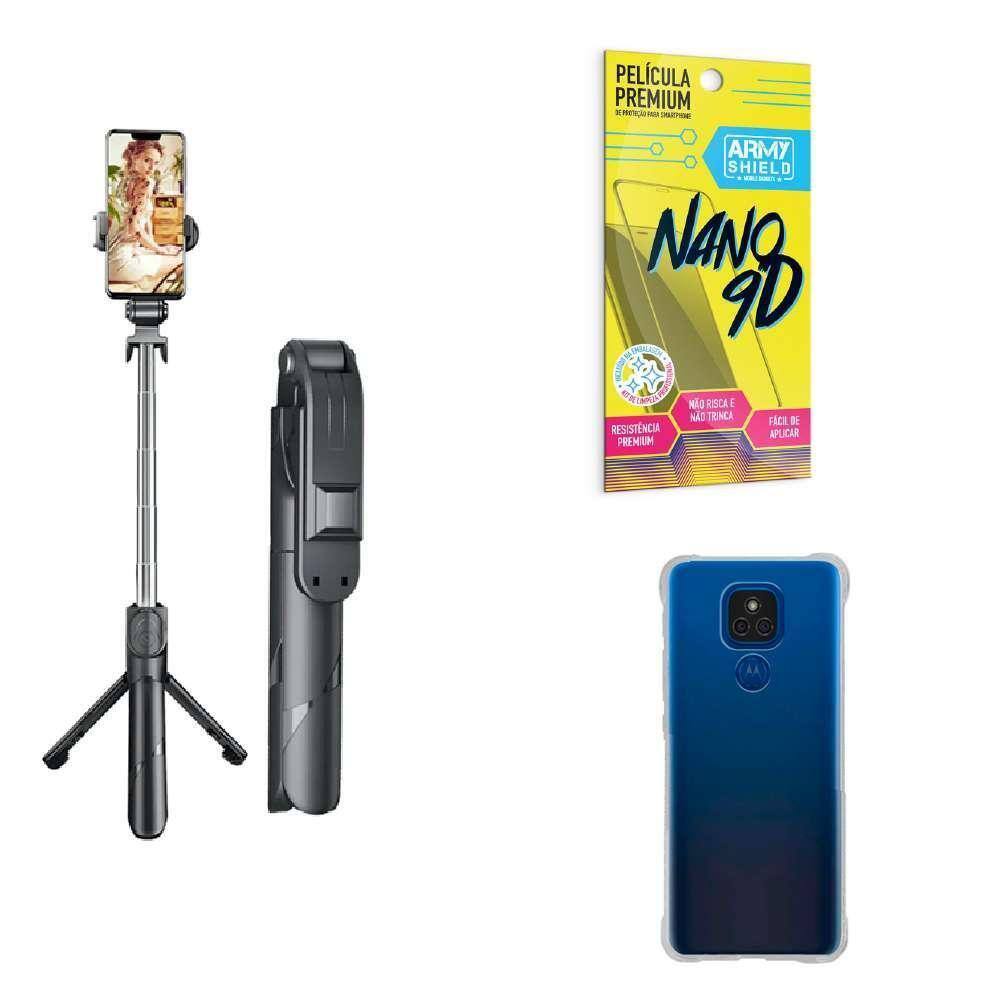 Kit Tripé De Selfie + Capinha Motorola E7 Plus + Película 9D