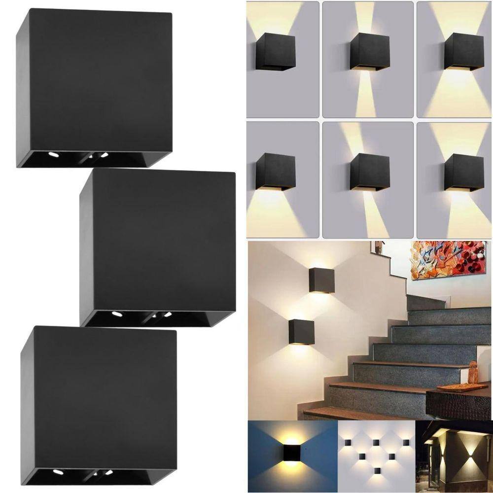 3 Luminárias Arandelas Quadradas 4W Pretas Branco Quente