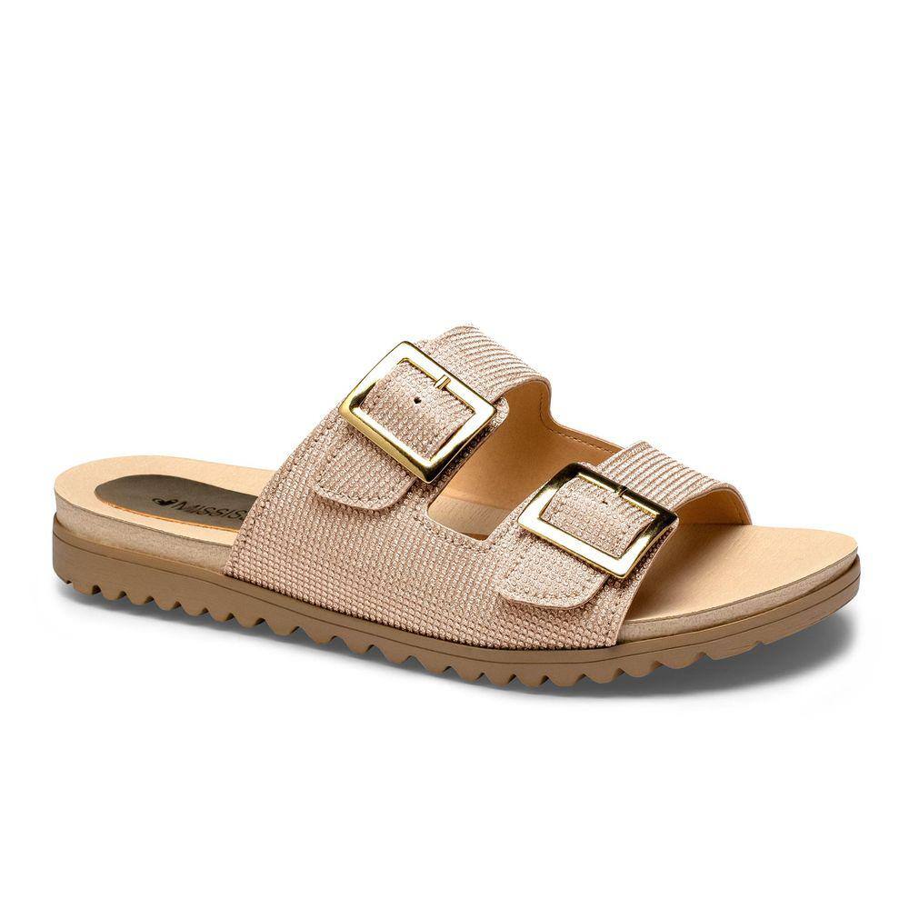 Sandália Strass Com Fivela Slide Flatform Mississipi MI731 - Feminino