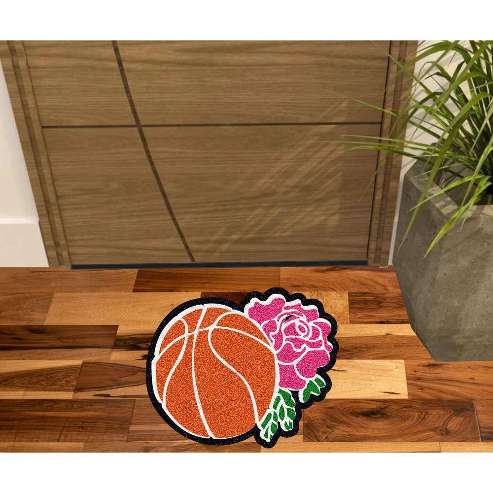 Tapete Capacho Bola De Basket E Flor Decorativo Medida Grande.