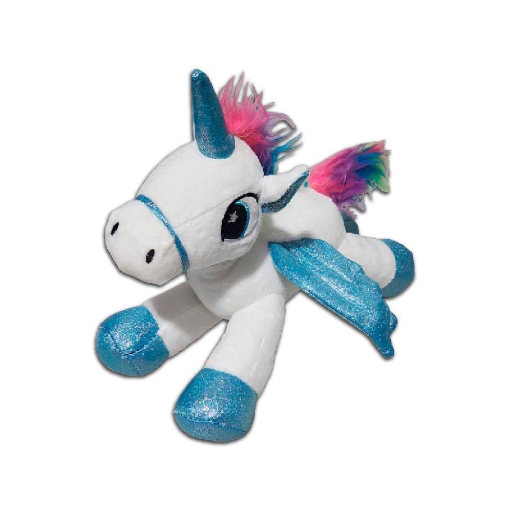 Unicórnio Pelúcia Com Asas Fofo 25Cm Antialérgico Azul