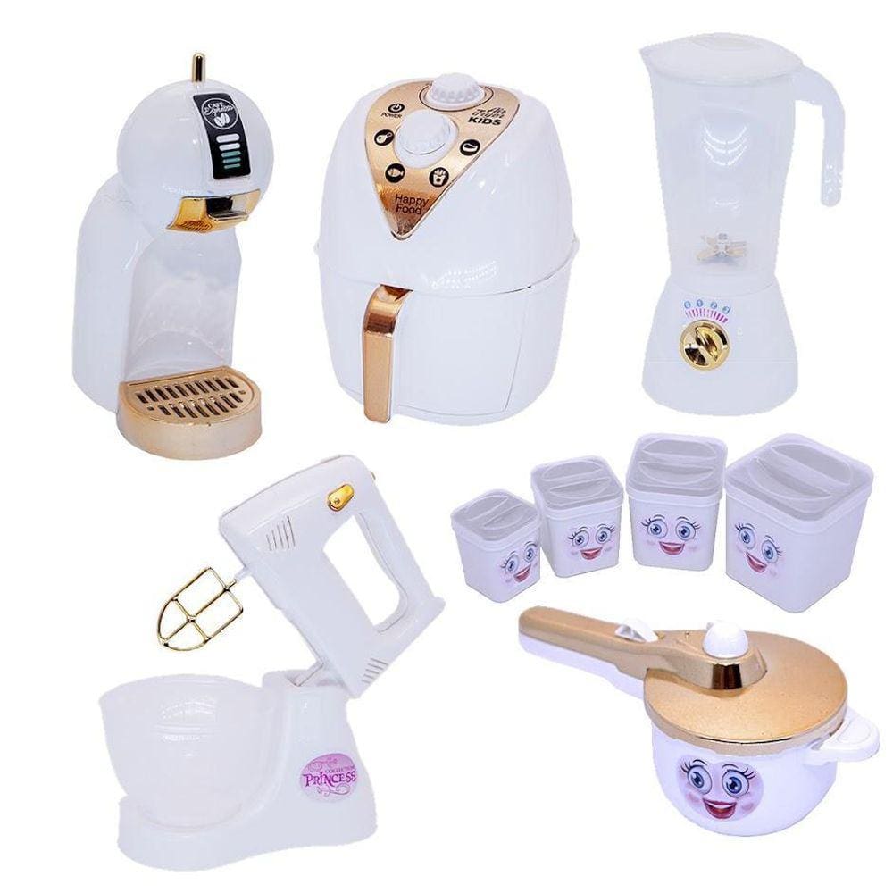 Kit Cozinha Princesa Eletro Menina Branco Air Fryer 9Pç