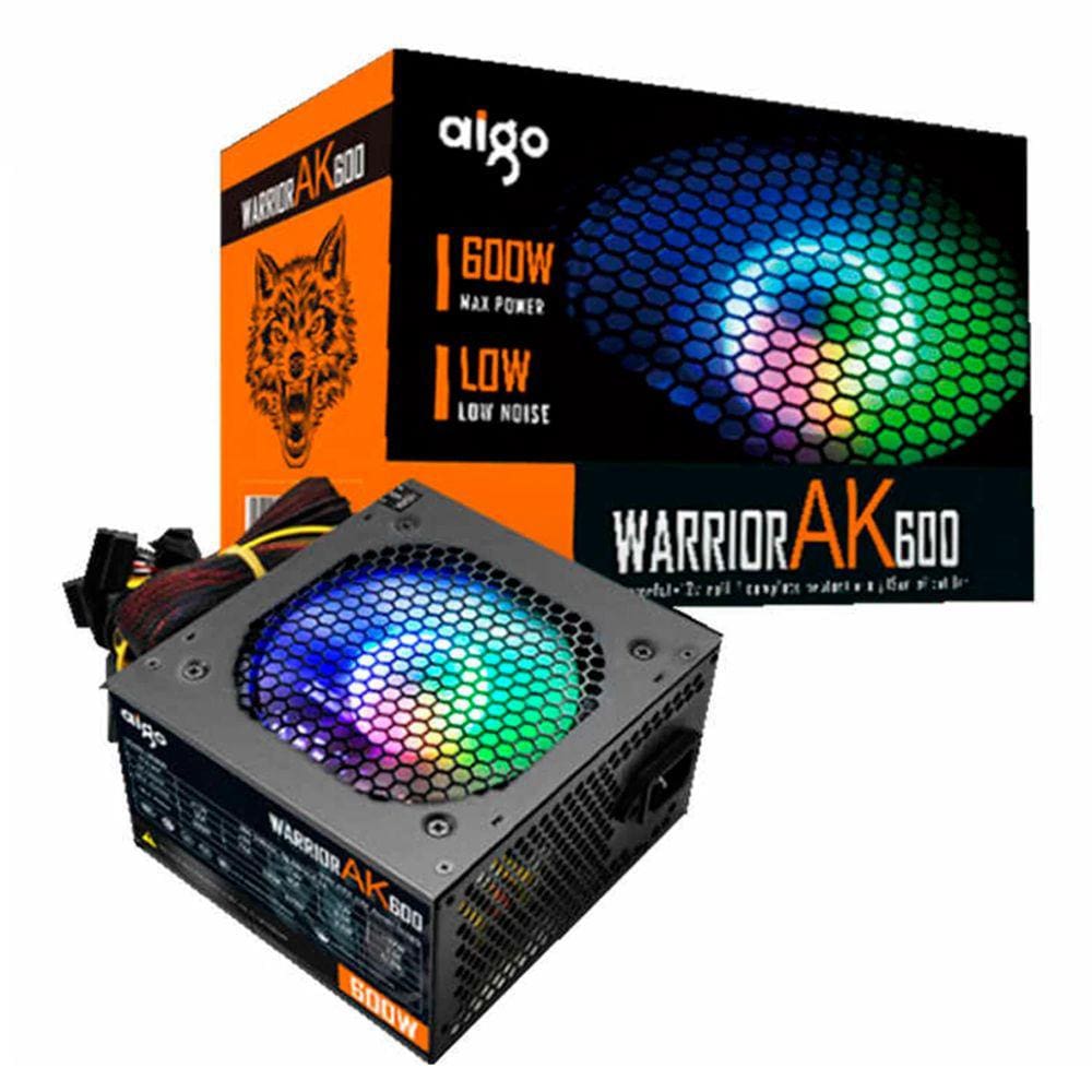 Fonte de Energia Aigo AK600 600W real / ATX / PFC Ativo / 220v