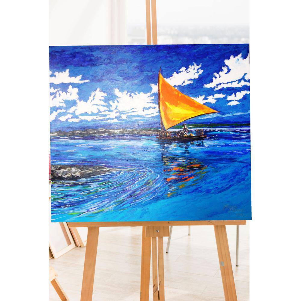 Lindo Quadro Decorativo em Acrílico para Decoração de Barco a Vela Jangada no Mar medindo 79x91cm