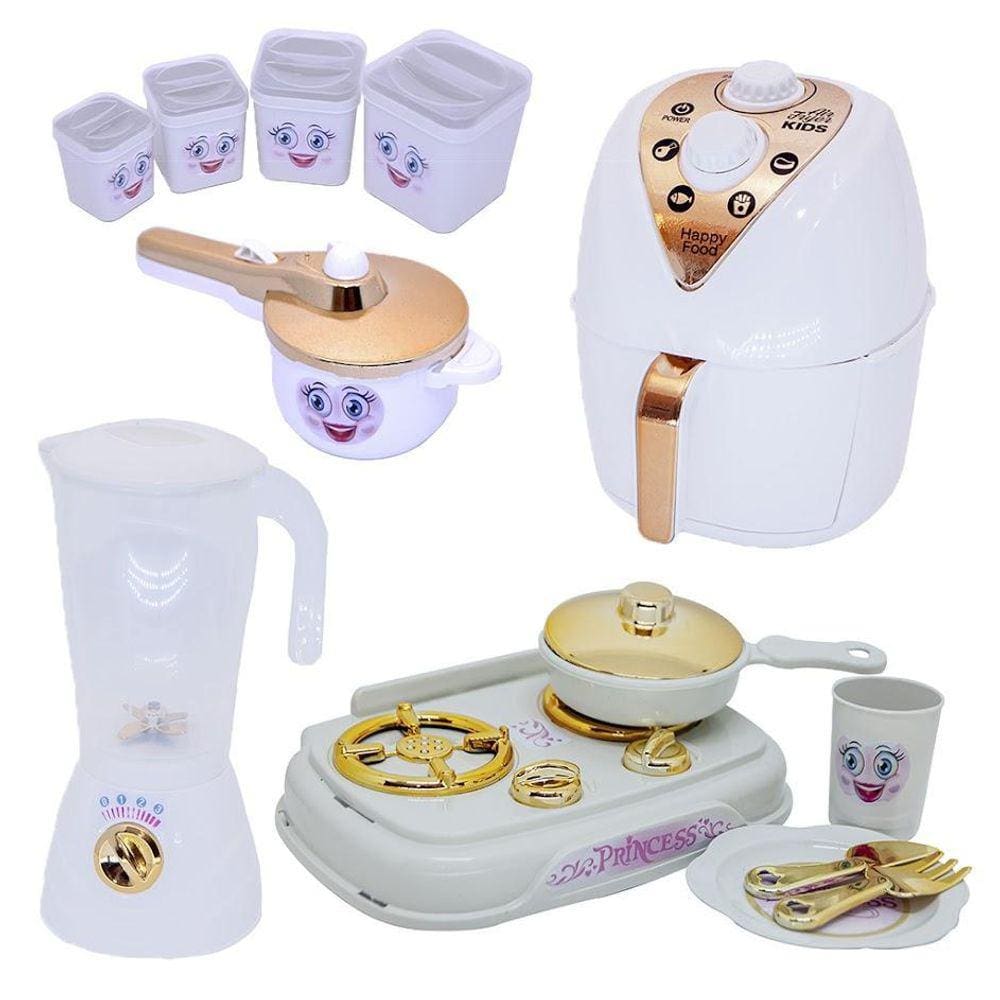 Cozinha Infantil Branco Menina Panela Princesa Fogão 13Pç