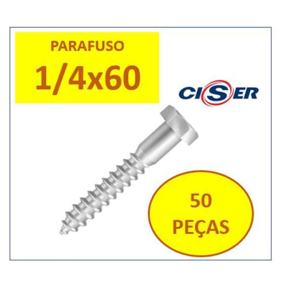 50 Peças Parafuso Sextavado Soberba Ciser 1/4 X 60