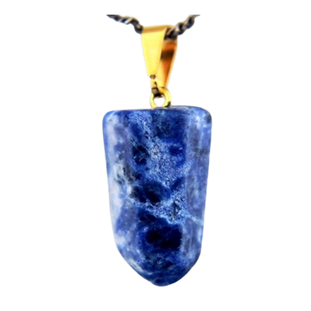 Colar Pontinha Pedra Sodalita Azul Presilha e Pino Dourado