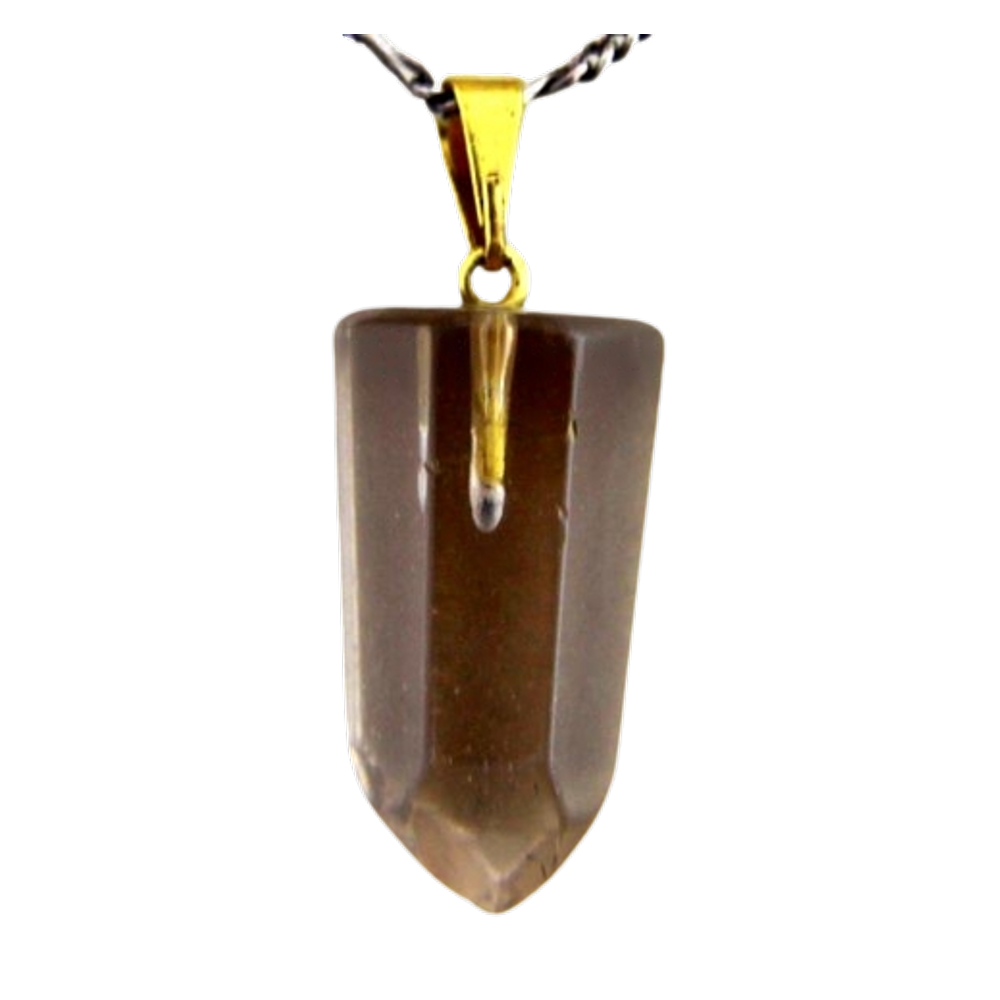 Colar Pontinha Pedra Fume Natural Presilha e Pino Dourado
