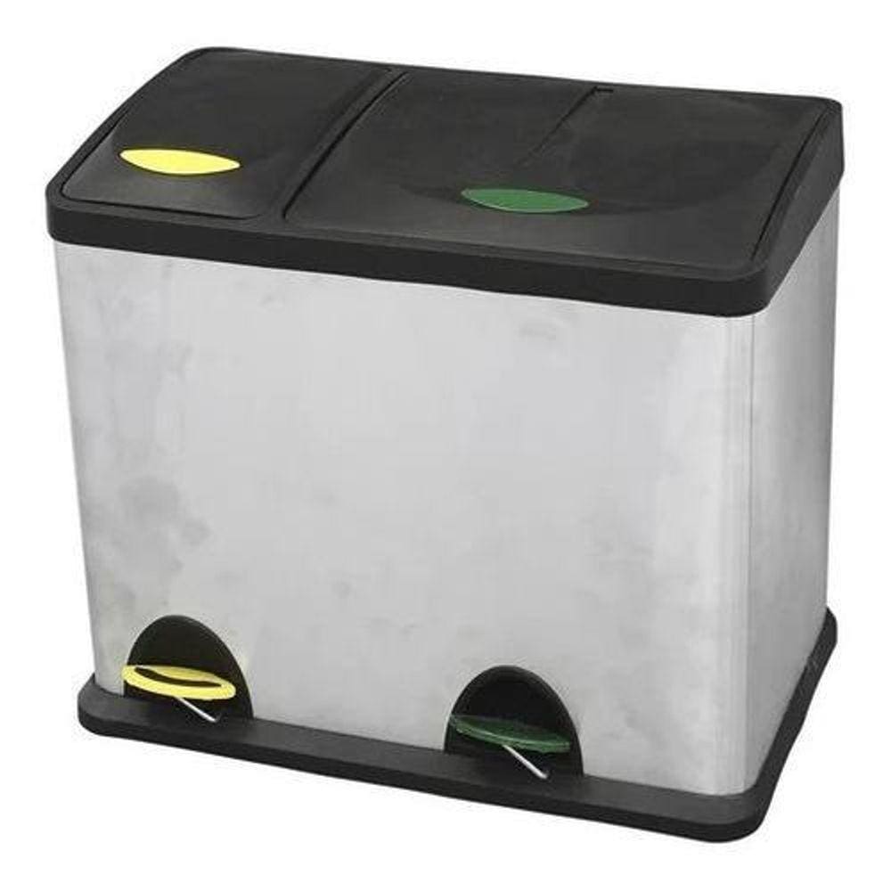 Lixeira Coleta Seletiva - Aço Inox - 26 Litros - Prateado