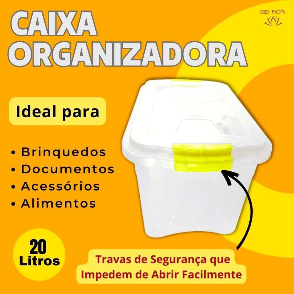 Caixa Organizadora Multiuso Transparente Com Tampa 20 Litros