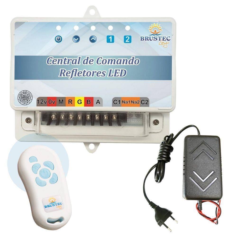 Conjunto Central Comando Rítmica Iluminação Piscina Led Rgb
