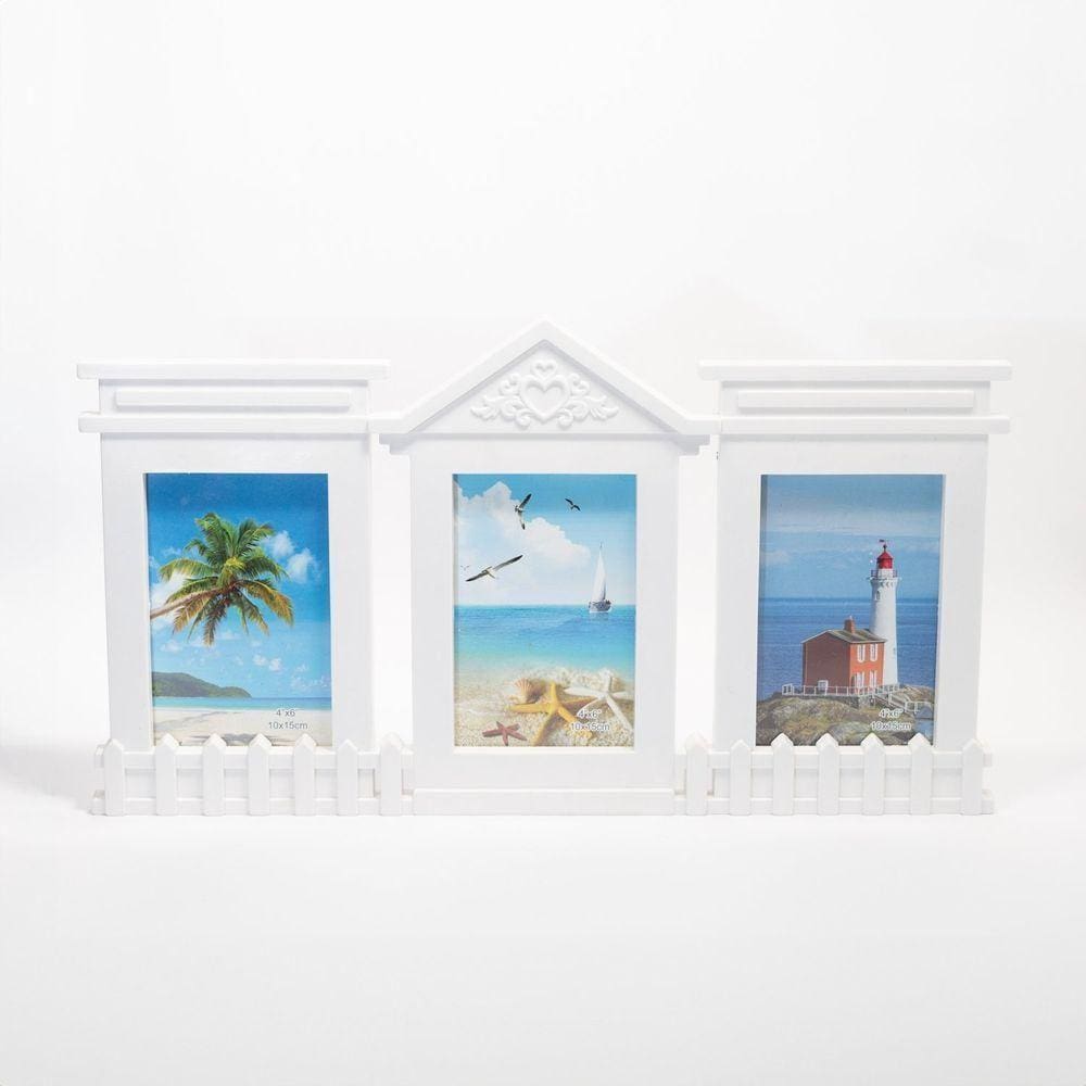 Porta Retrato Quadro De Parede Mural Triplo Branco 23x45cm