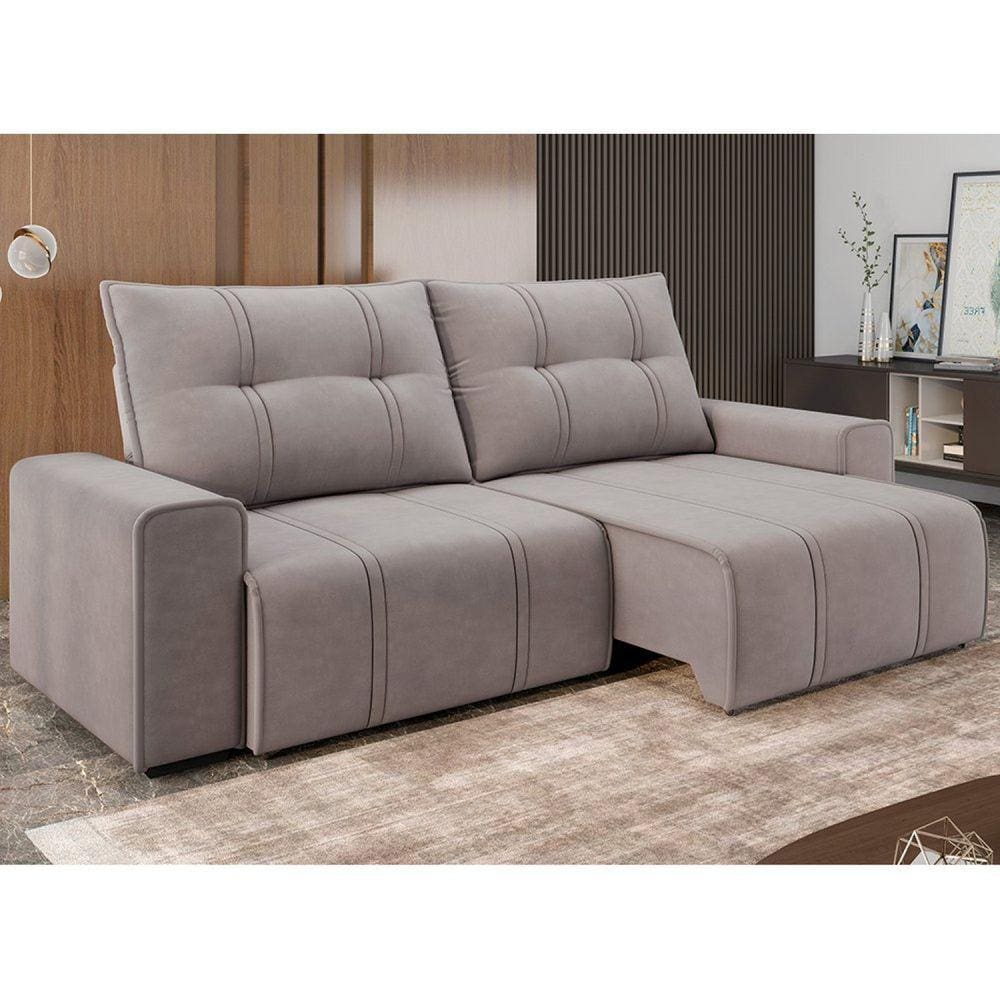 Sofá 4 Lugares Retrátil Reclinável 270cm Molas Ensacadas Palladium New Cinza