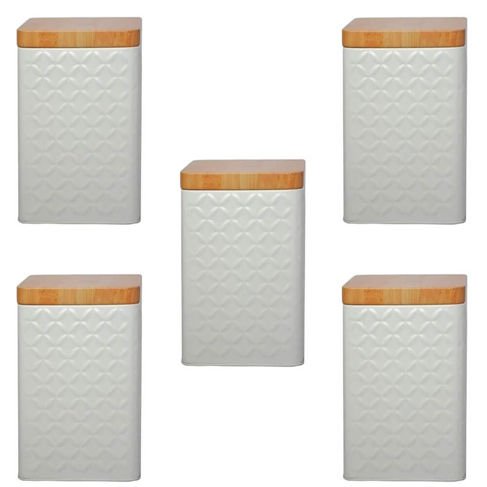 Kit 5 Porta Mantimentos Potes Guarda Volumes Tampa de Bambu