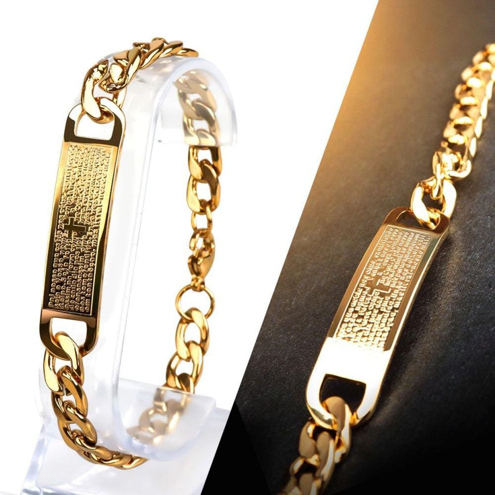 Pulseira Masculino pingente pai nosso aço inox dourado