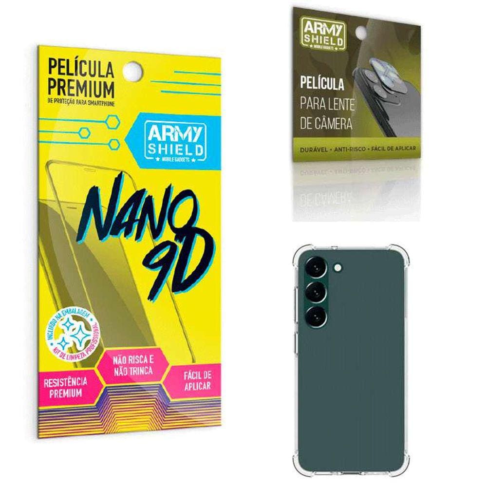 Kit Capinha Samsung Galaxy S2 3Fe + Película de Câmera + Película Cerâmica 9D- Armyshield