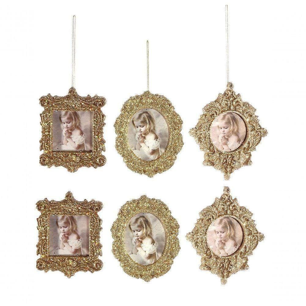 Kit Porta Retrato Gliter Dourado Para árvore Natal 10cm 6 Peças - Magizi
