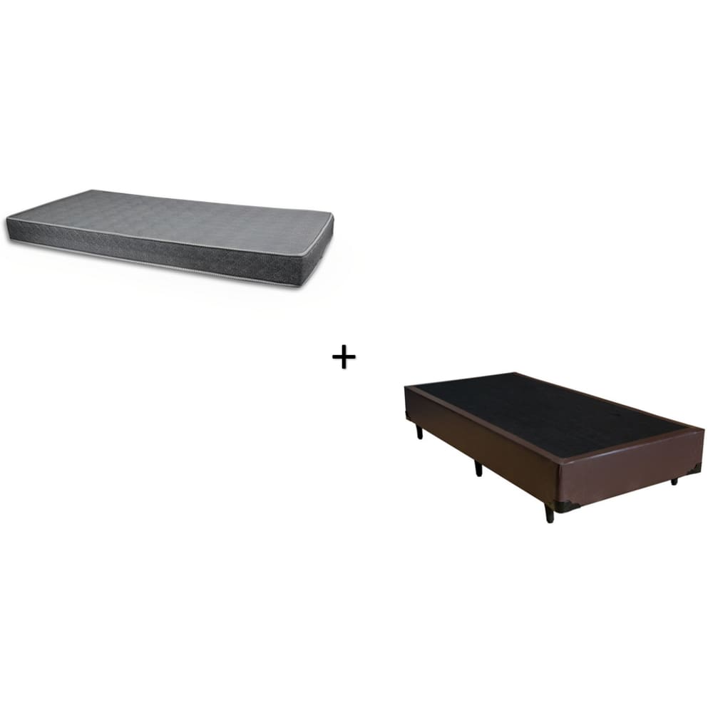 Cama Box Solteiro Sintético Marrom 88 com Colchão Boston Bello Box - 100% Espuma - D33 Cinza