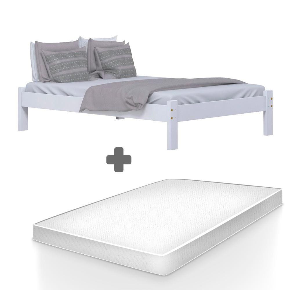 Cama Turca Casal Branca Madeira Nemargi Com Colchão Casal