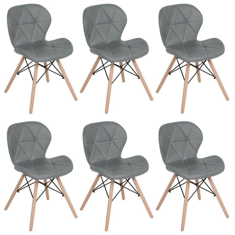 Kit 6 cadeiras estofadas Charles Eames Eiffel Slim Wood confort