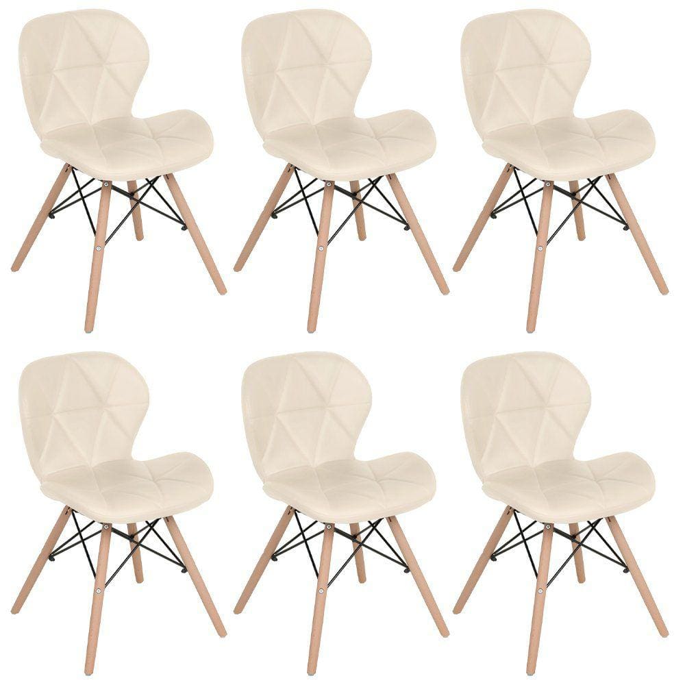 Kit 6 cadeiras estofadas Charles Eames Eiffel Slim Wood confort