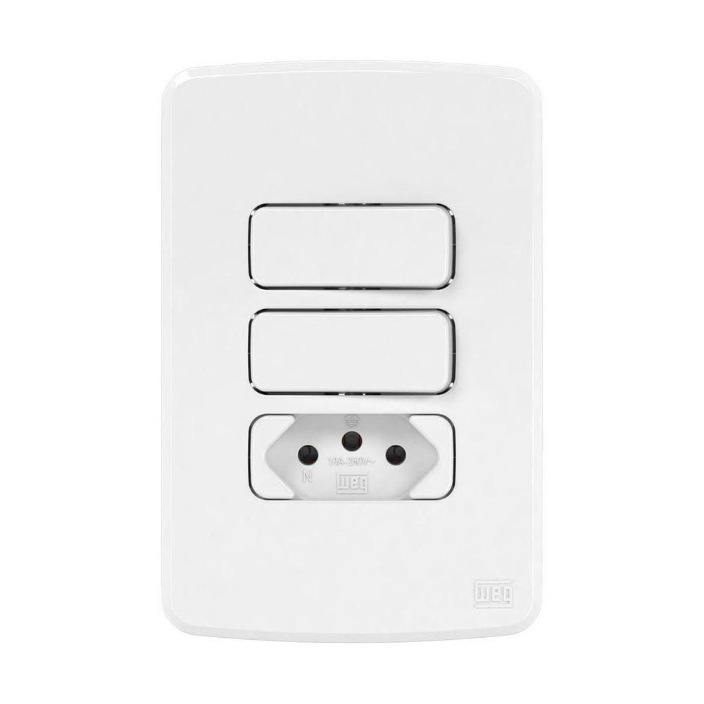 Conjunto 2 Interruptores+tomada 10a Simples Placa 4x2 Branco Compose Weg Bivolt - Branco