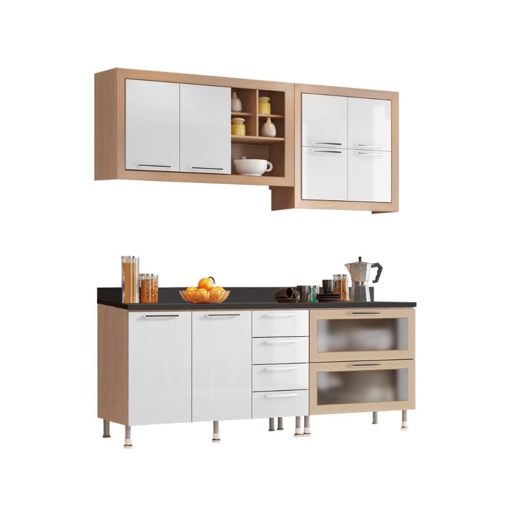 Cozinha Ditália Aspen com tampos Carv/Branco A58