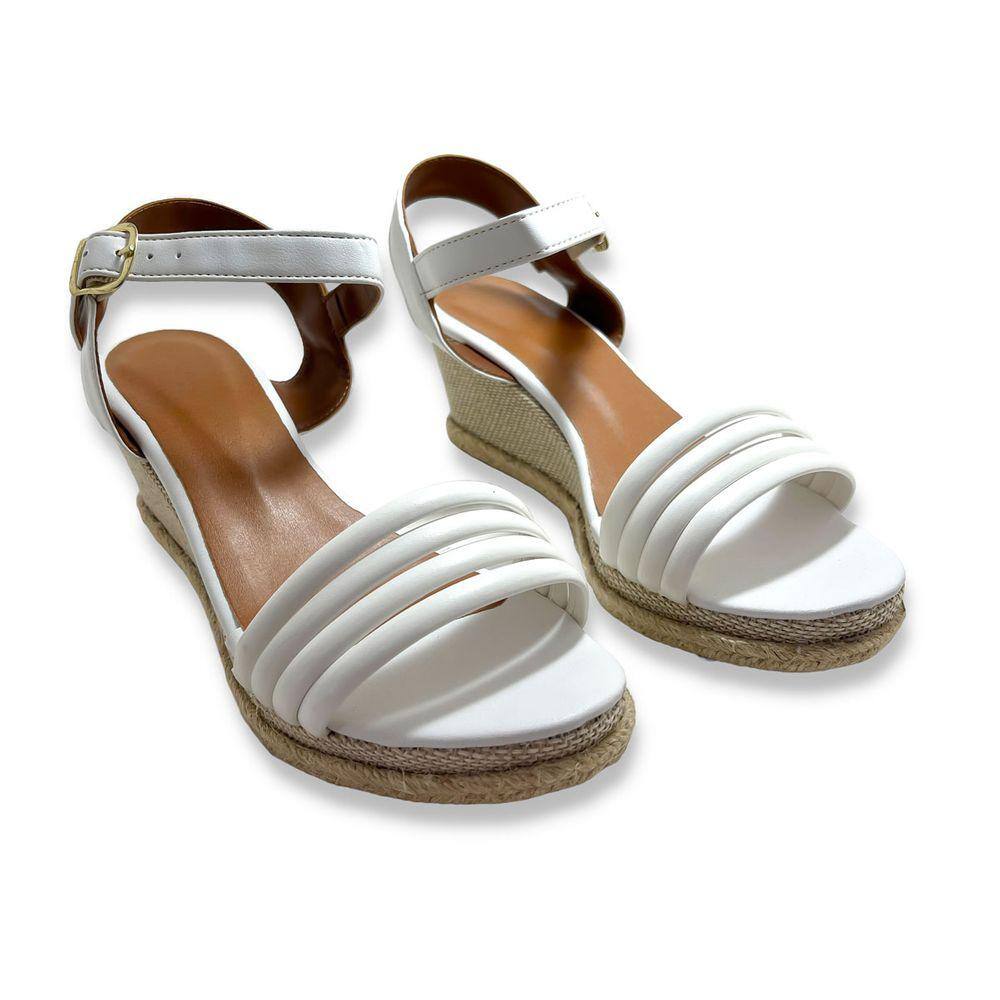 Sandália Feminina Salto Anabela Comfort Branca