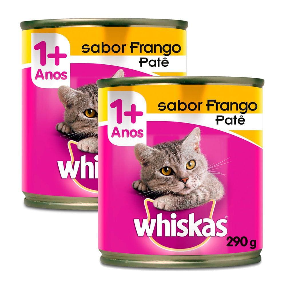 Ração para Gatos Whiskas Adulto 1+ Anos Patê Sabor Frango Lata 290g | Kit com duas unidades