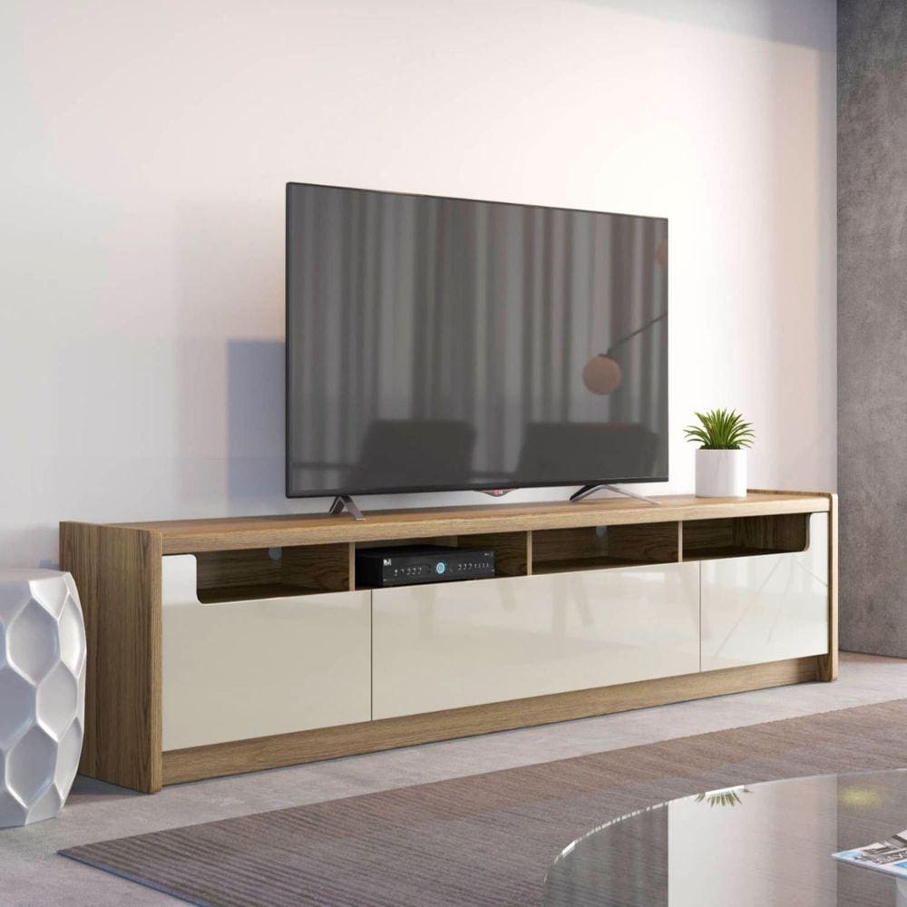 Rack para Tv até 75 Polegadas 3 Portas Oslo 2.2 Off White Gloss/Freijó