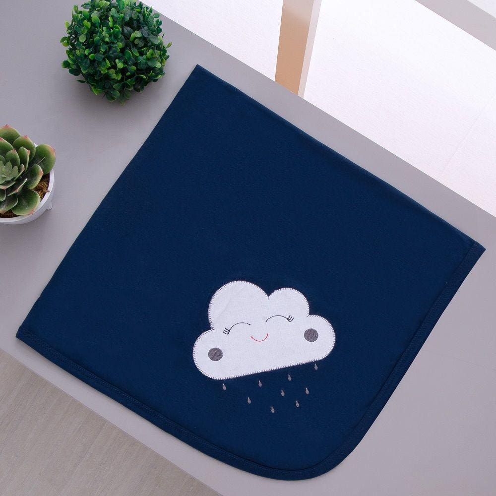 Manta Cueiro Malha 100% Algodão Para Bebê Nuvem Azul Marinho