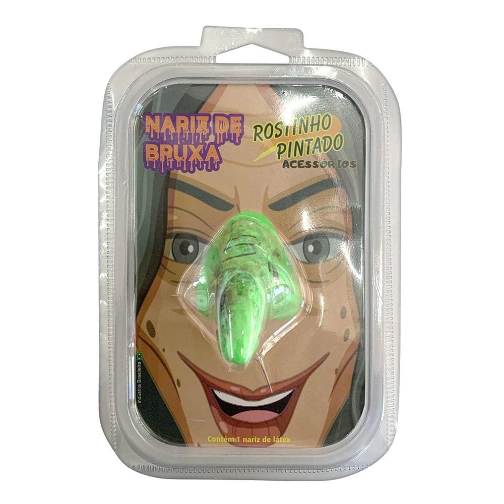 Nariz de Bruxa Rostinho Pintado em Látex Fluorescente Verde