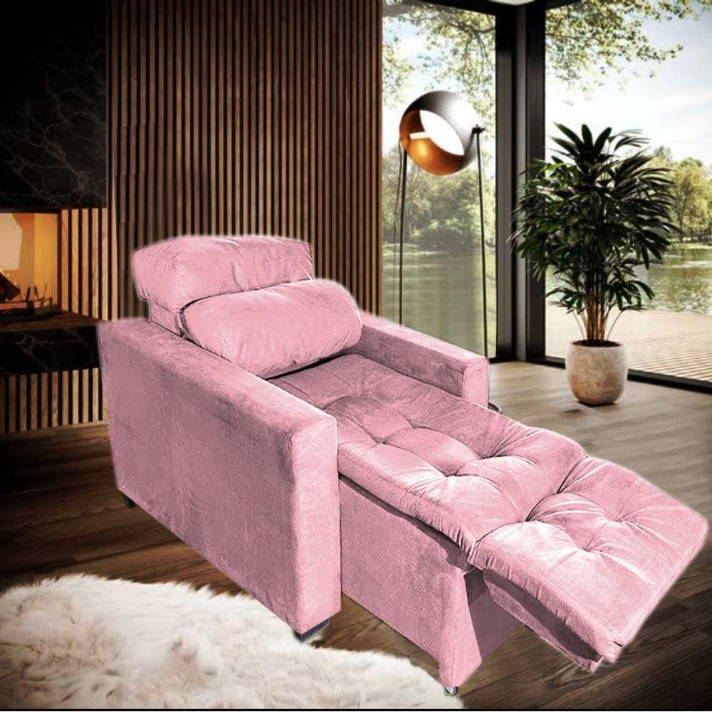  Poltrona Reclinável Sala Quarto Amamentação Madri Rosa