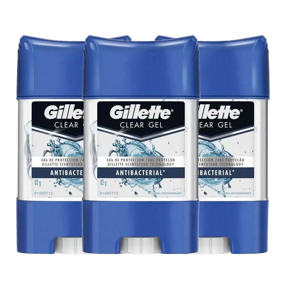 Kit Desodorante Gel Antitranspirante Gillette Antibacterial 82g - 3Unidades