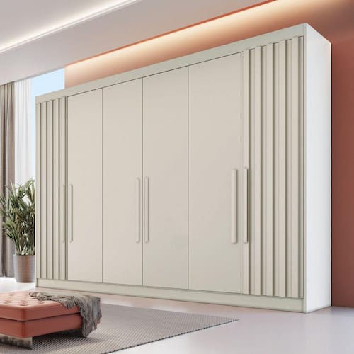 imagem-Guarda Roupa Casal Ripado 6 Portas 6 Gavetas Potente Móveis Europa - Off White 