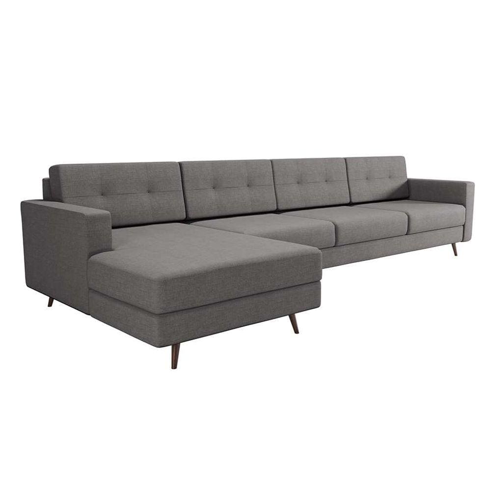 sofá 4 lugares living com chaise esquerdo pé palito linho cotton cinza