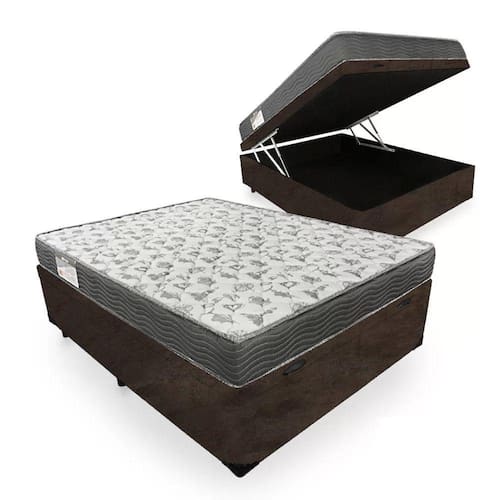 Cama Box Baú Casal Suede + Colchão De Espuma D33 - SerenePrime - 138cm Marrom