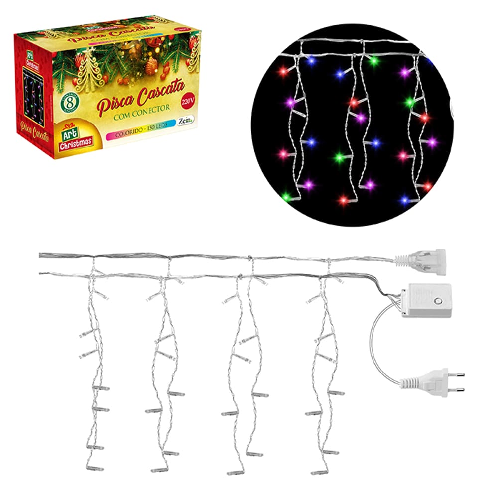 Pisca Cascata 150 Led 4M Colorido Rgb 220V