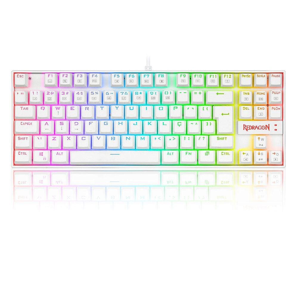 Teclado Mecânico Gamer Redragon Kumara, Anti-Ghosting, RGB, Switch Outemu Brown, ABNT2, Branco