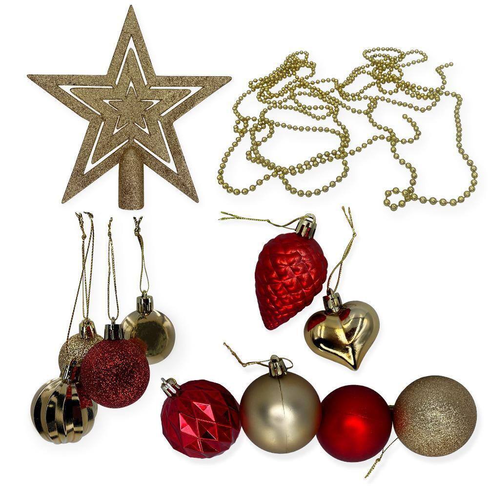 Kit Enfeites Natal Bolas Estrela Vermelho/Dourado 40uni