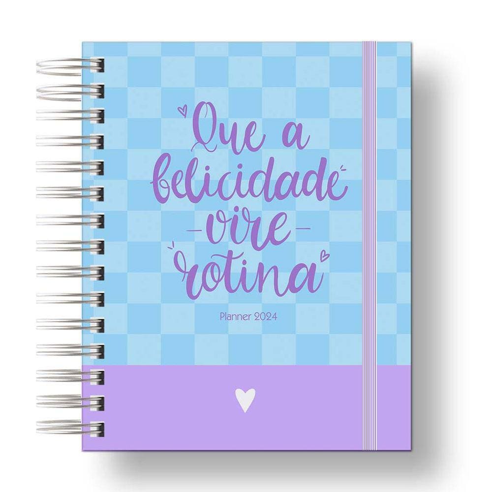 Planner 2024 Coleção Flores e Frases/Organizador anual 210Paginas Capa Dura Azul Xadrez Frase