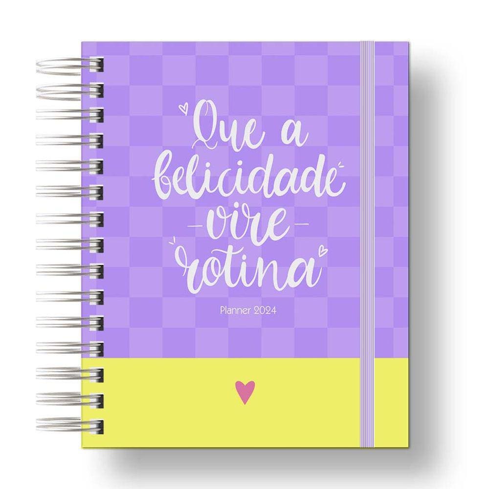 Planner 2024 Coleção Flores e Frases/Organizador anual 210Paginas Capa Dura roxo Xadrez Frase