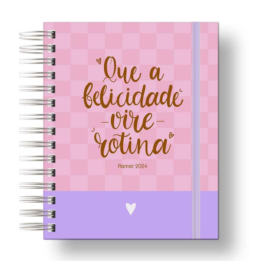Planner 2024 Coleção Flores e Frases/Organizador anual 210Paginas Capa Dura Rosa Xadrez
