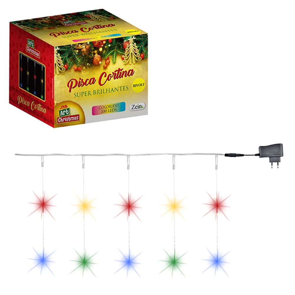 Pisca Cortina Colorido Rgb 200 Leds 10 Fios 2M Bivolt
