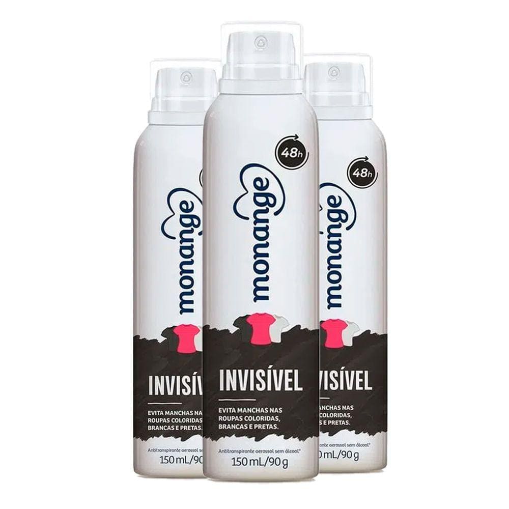 Kit Desodorante Aerosol Monange Invisível 90g - 3 unidades