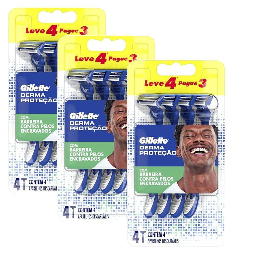 Kit 3 Aparelhos De Barbear Gillette Derma Proteção Leve 4 Pague 3