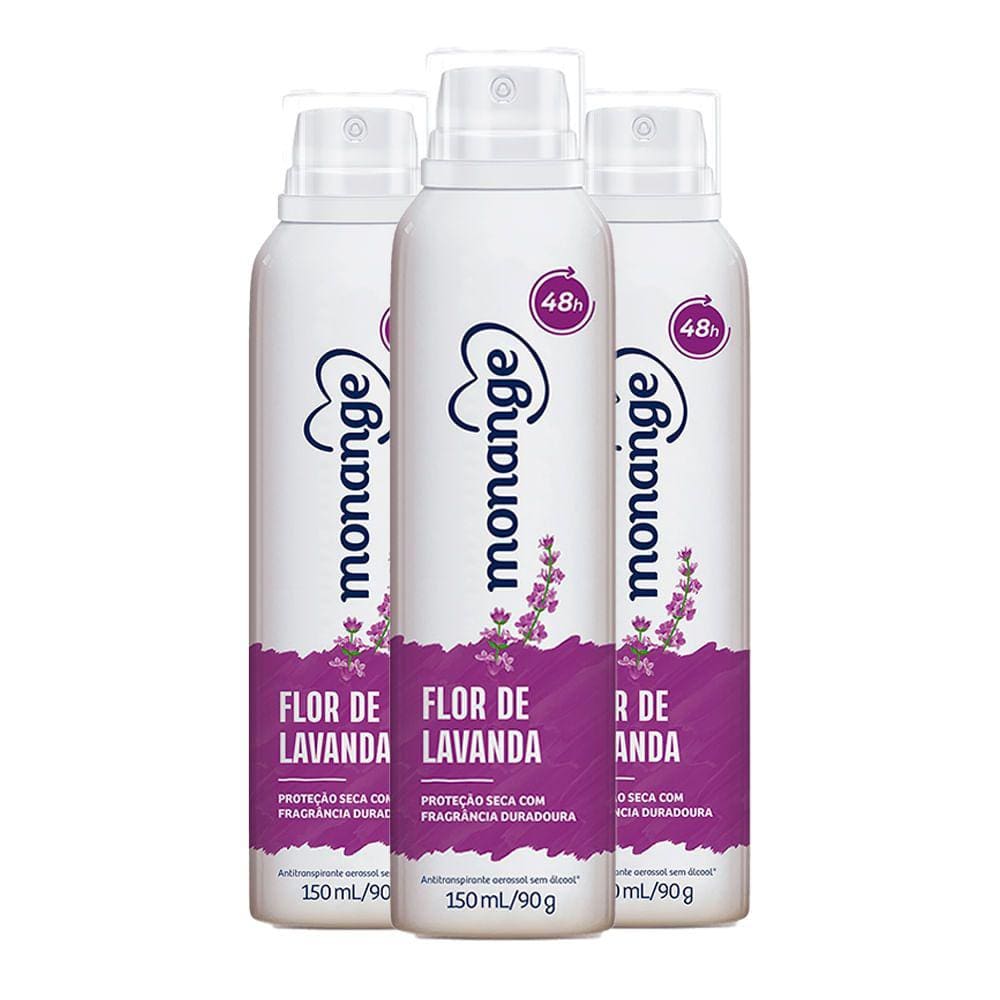 Kit Desodorante Aerosol Monange Flor De Lavanda 90g - 3 unidades